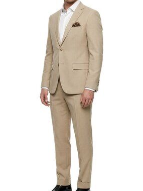 TanTextured Knit Notch Lapel Cuffed Bottoms 2 Piece Men's Suit